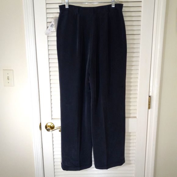 Jones New York Silk Lined Blue Pants Size 14 Pockets Wide Leg Cuffed Hems NEW - Picture 9 of 16